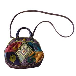 Vintage 1980's Nas Shoulder Bag Leather Multicolor Purple Patchwork Purse